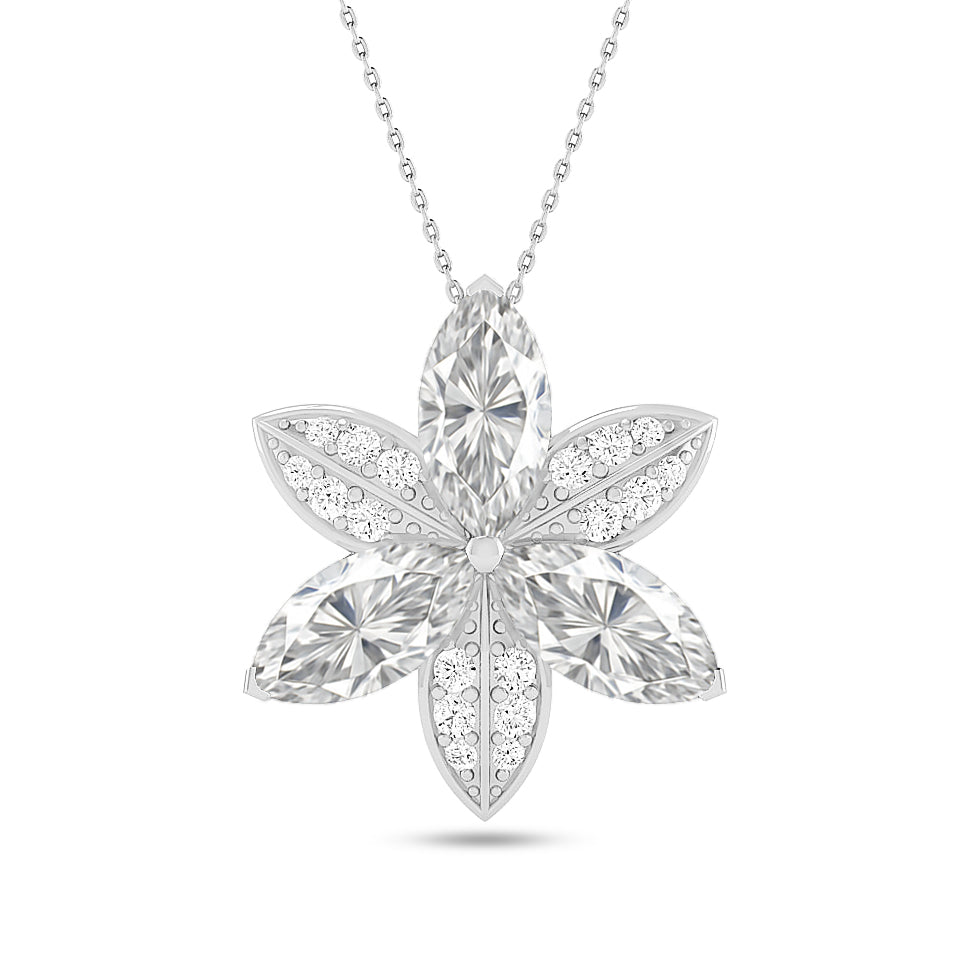 Floral Marquise Pendant | Starburst Pendant | Heart Knot Teardrop Pendant | Sterling Silver Birthstone Necklace | Diamond Accent | Adjustable Chain | 15 Gemstone Choices