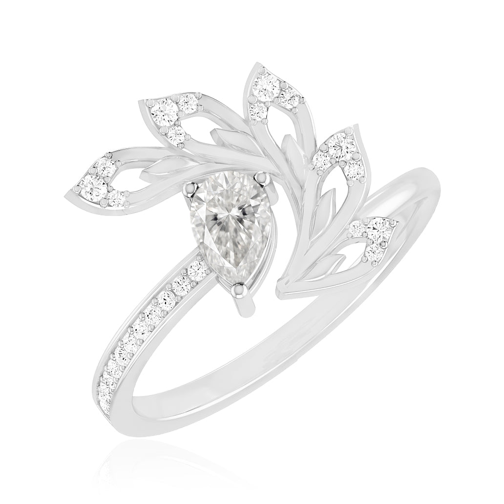 Nature Inspired Leaf Ring | Sterling Silver Birthstone Ring | Genuine Gemstone & Diamond Studded Ring | Personalized Promise Ring | Gift for Her
