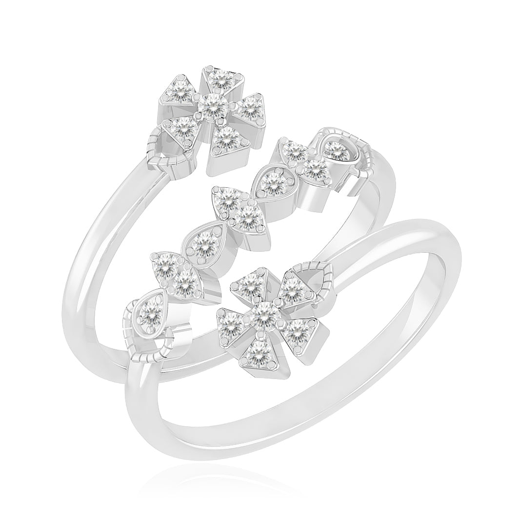 Floral Bypass Ring | Sterling Silver Birthstone Ring | Genuine Gemstone & Diamond Studded Ring | Personalized Promise Ring | Gift for Her
