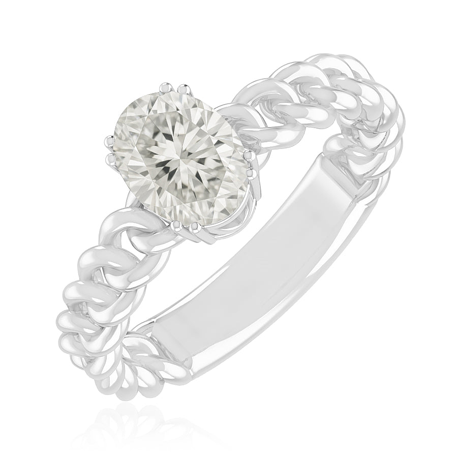 Chain Link Solitaire Ring | Sterling Silver Birthstone Ring | Genuine Gemstone Studded Ring | Personalized Promise Ring | Gift for Her