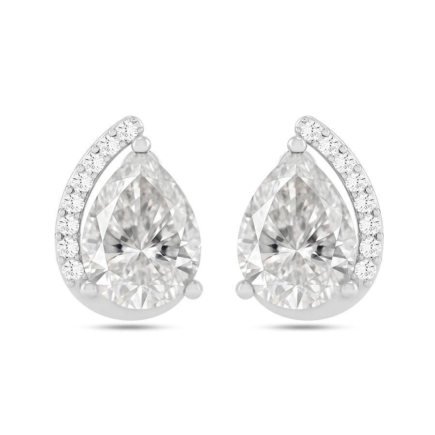 Pear Solitaire Stud Earrings | 925 Sterling Silver Birthstone Stud Earrings | Diamond Accent Gemstone Earrings | 15 Birthstone Options | Gift for Women