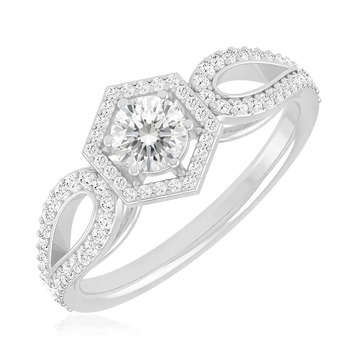 Hexagon Halo Solitaire Ring | Sterling Silver Birthstone Ring | Genuine Gemstone & Diamond Studded Ring | Personalized Promise Ring | Gift for Her