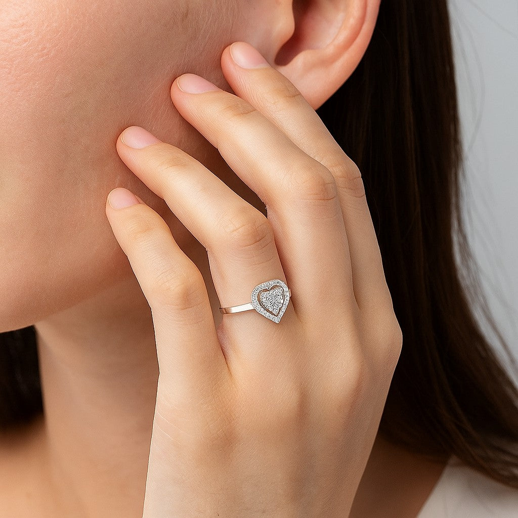 Heart Halo Ring | Sterling Silver Birthstone Ring | Genuine Gemstone Studded Ring | Personalized Promise Ring | Gift for Her
