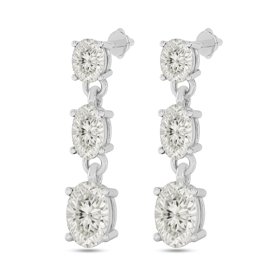 Three-Stone Drop Earrings | 925 Sterling Silver Birthstone Stud Earrings | Diamond Accent Gemstone Earrings | 15 Birthstone Options | Gift for Women
