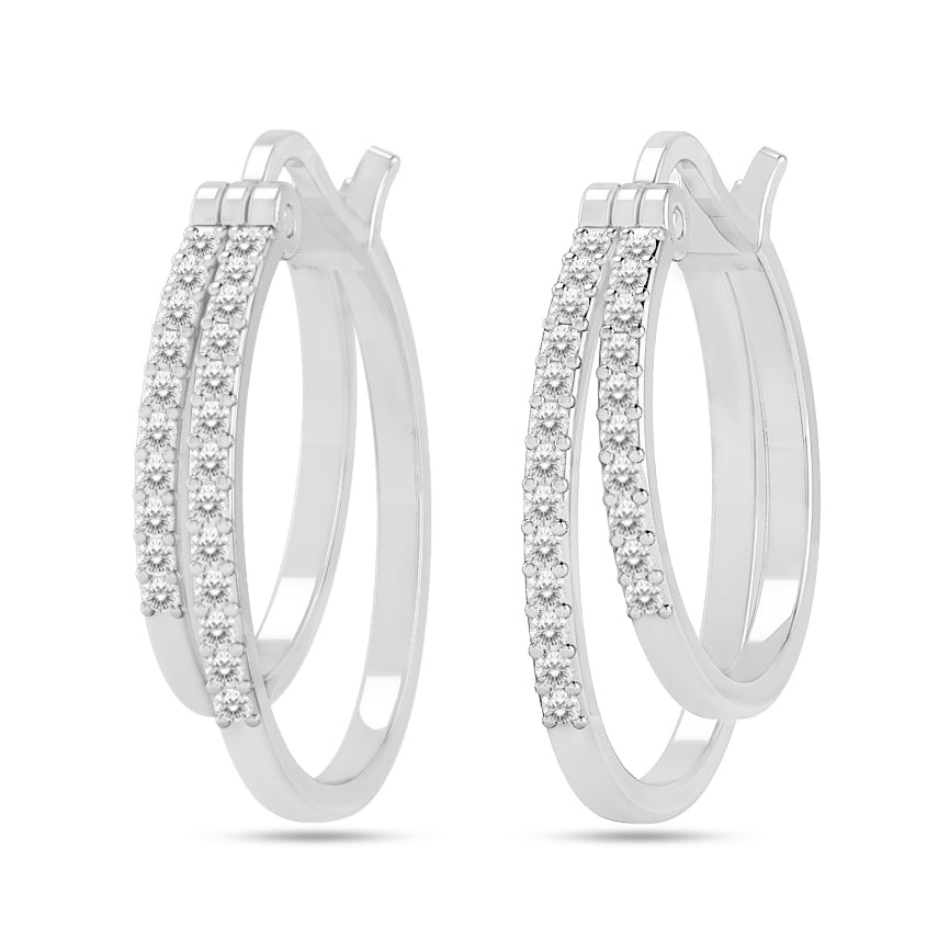Double Row Hoop Earrings | 925 Sterling Silver Birthstone Stud Earrings | Diamond Accent Gemstone Earrings | 15 Birthstone Options | Gift for Women