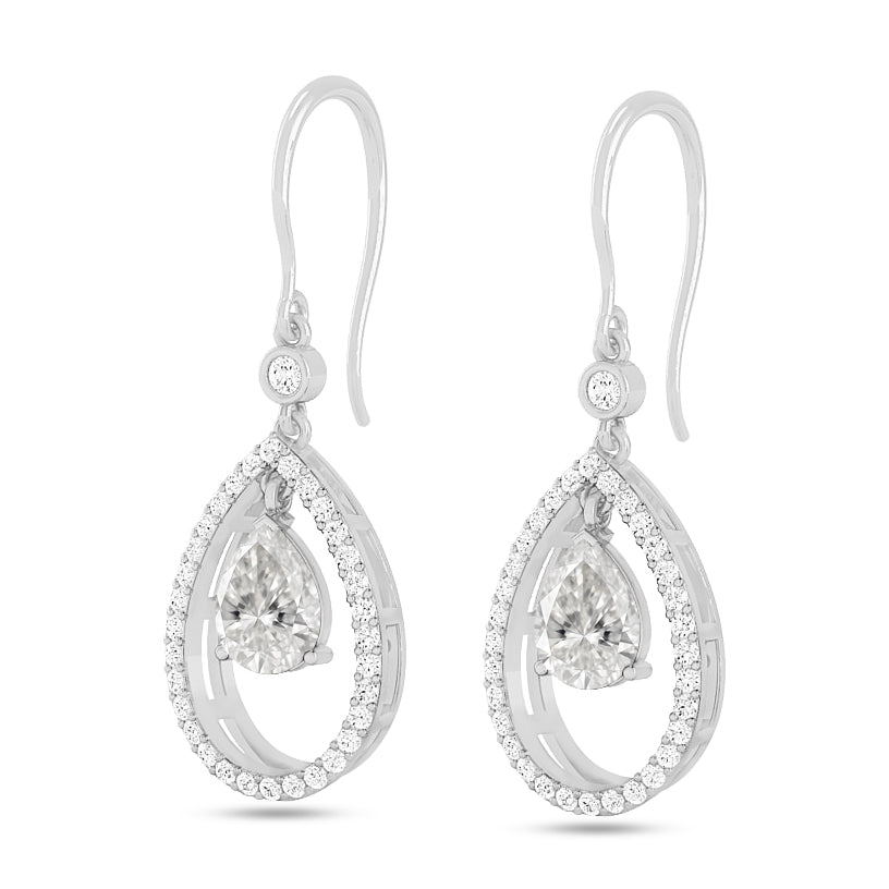 Floating Pear Drop Earrings | 925 Sterling Silver Birthstone Stud Earrings | Diamond Accent Gemstone Earrings | 15 Birthstone Options | Gift for Women