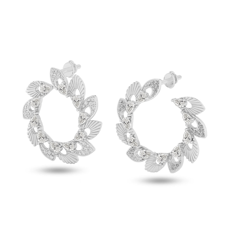 Floral Wreath Hoop Earrings | 925 Sterling Silver Birthstone Stud Earrings | Diamond Accent Gemstone Earrings | 15 Birthstone Options | Gift for Women