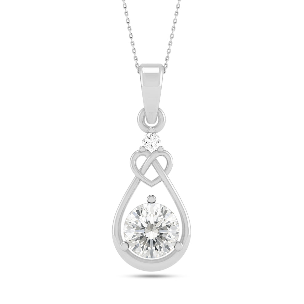 Heart Knot Teardrop Pendant | Sterling Silver Birthstone Necklace | Diamond Accent | Adjustable Chain | 15 Gemstone Choices
