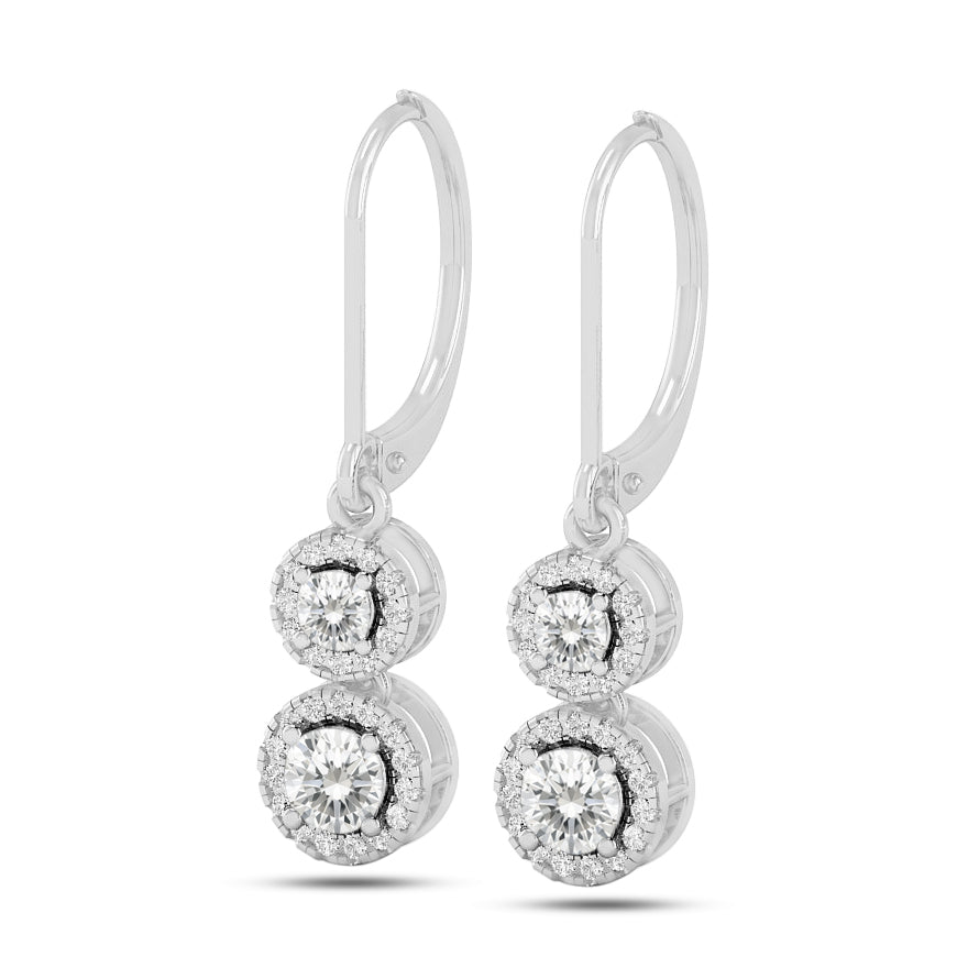Double Halo Lever back Drop Earrings | 925 Sterling Silver Birthstone Stud Earrings | Diamond Accent Gemstone Earrings | 15 Birthstone Options | Gift for Women