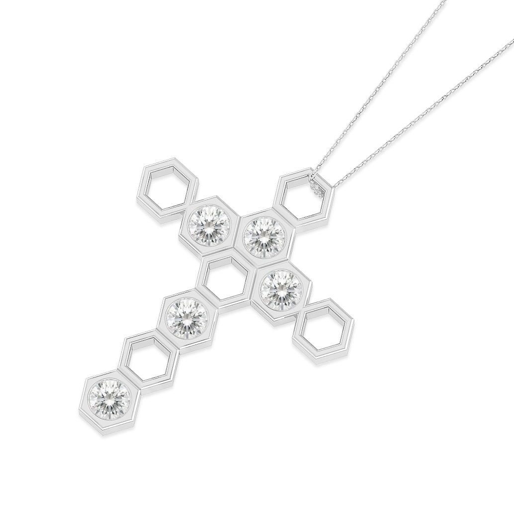 Geometric Cross Pendant | Sterling Silver Birthstone Necklace | Adjustable Chain | 15 Gemstone Choices | Personalized Gemstone Pendant