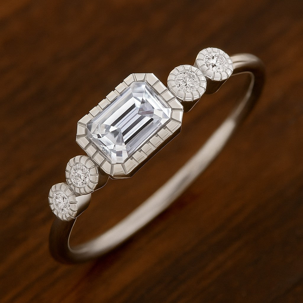 Art Deco Bezel Ring | Sterling Silver Birthstone Ring | Genuine Gemstone & Diamond Studded Ring | Personalized Promise Ring | Gift for Her