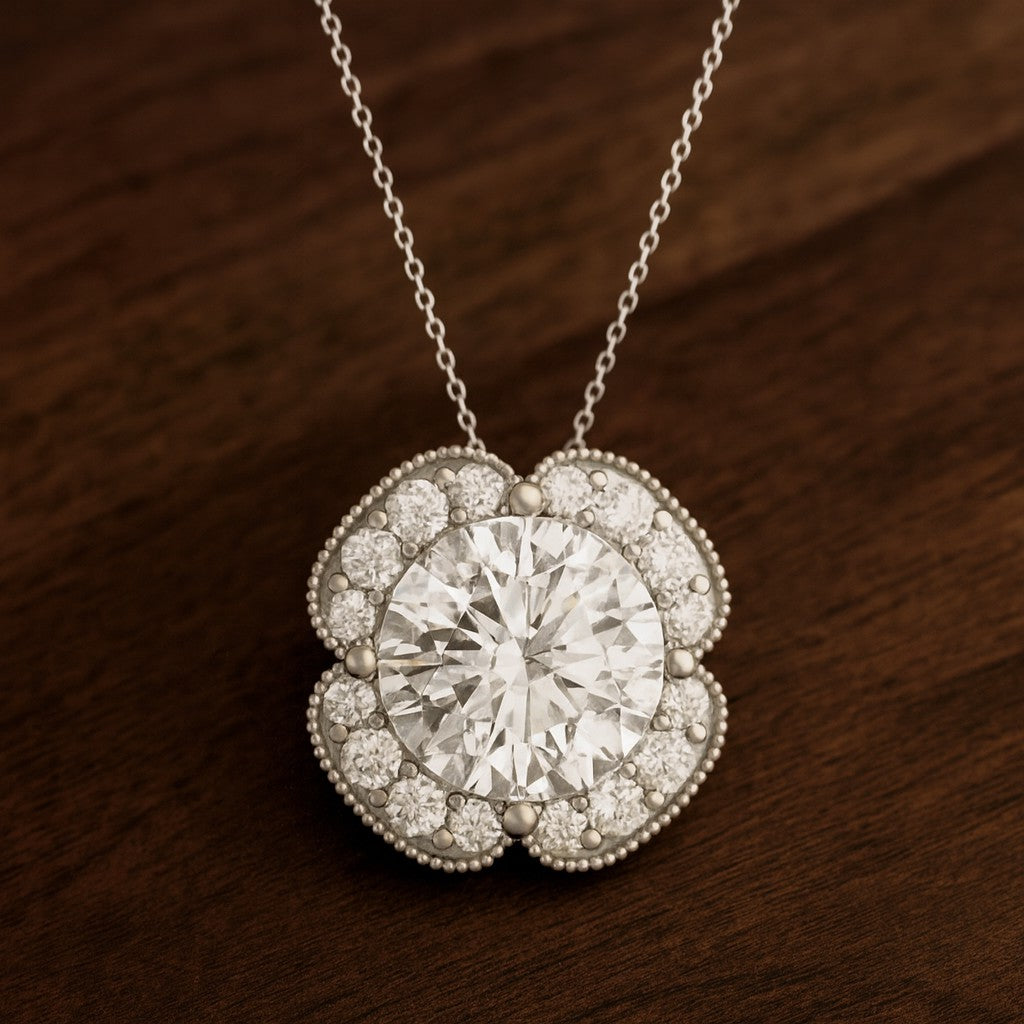 Floral Halo Pendant | Starburst Pendant | Heart Knot Teardrop Pendant | Sterling Silver Birthstone Necklace | Diamond Accent | Adjustable Chain | 15 Gemstone Choices