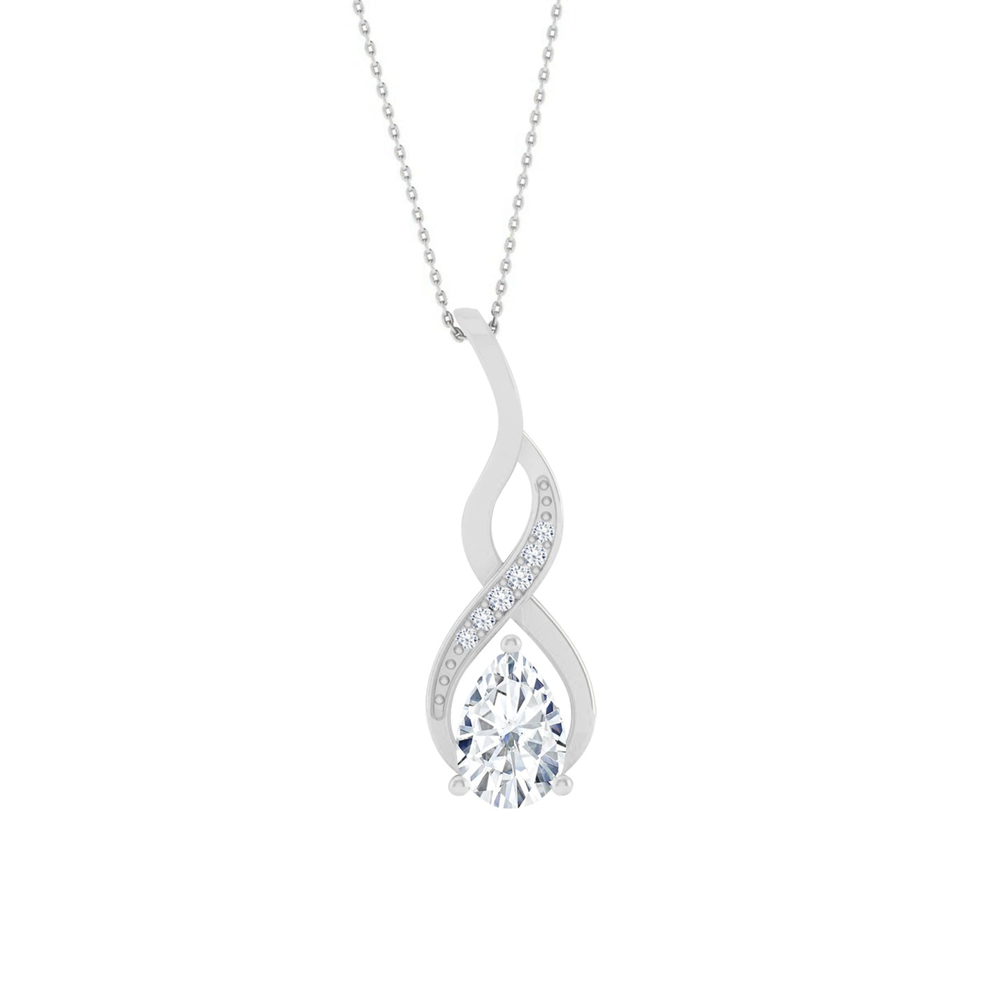 Classic Teardrop Solitaire Pendant | Starburst Pendant | Heart Knot Teardrop Pendant | Sterling Silver Birthstone Necklace | Diamond Accent | Adjustable Chain | 15 Gemstone Choices