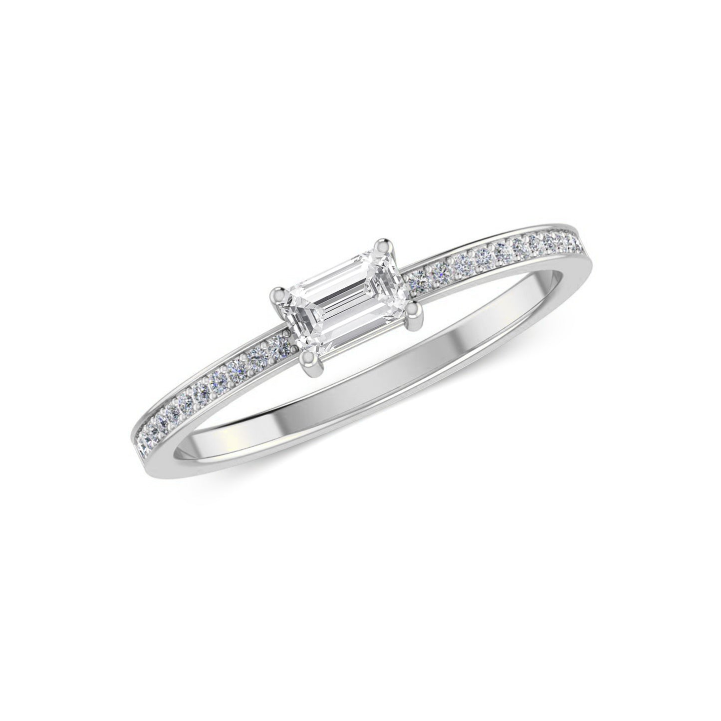 Baguette Solitaire Ring | Sterling Silver Birthstone Ring | Genuine Gemstone & Diamond Studded Ring | Personalized Promise Ring | Gift for Her