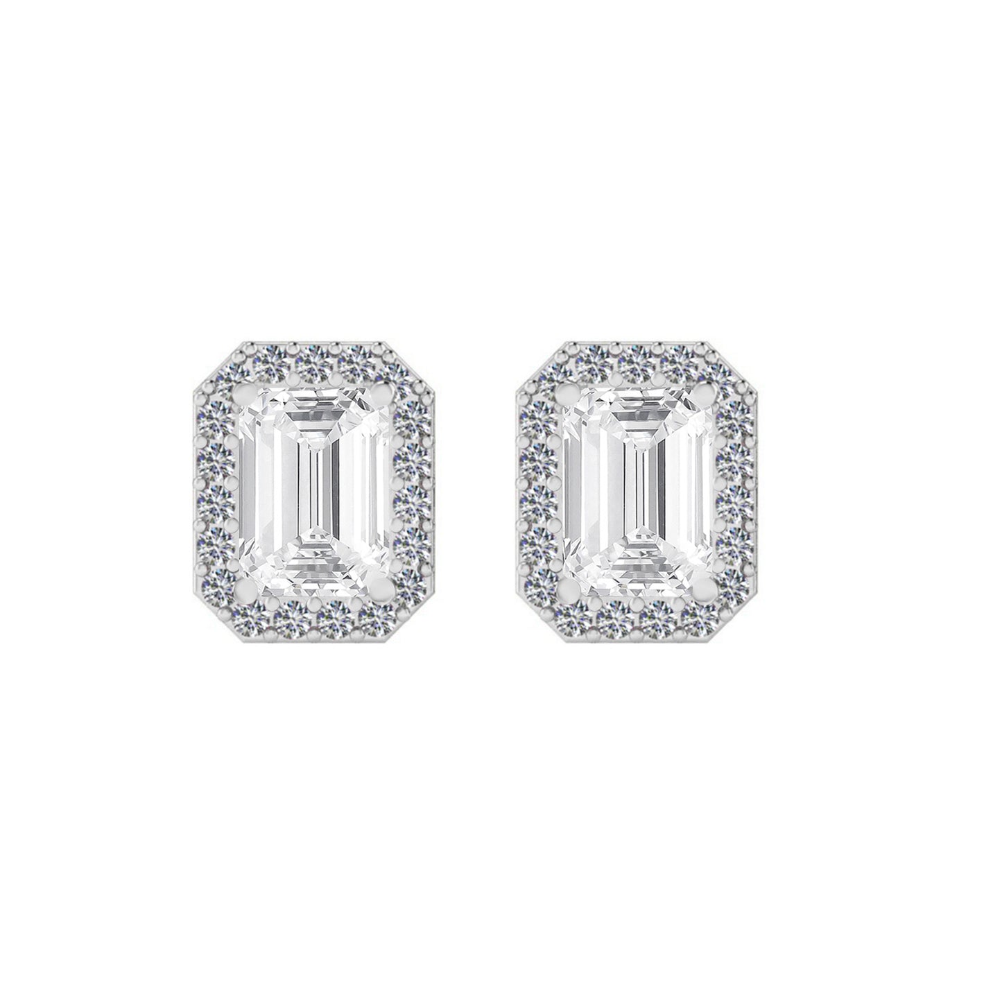 Emerald Cut Halo Stud Earrings | 925 Sterling Silver Birthstone Stud Earrings | Diamond Accent Gemstone Earrings | 15 Birthstone Options | Gift for Women