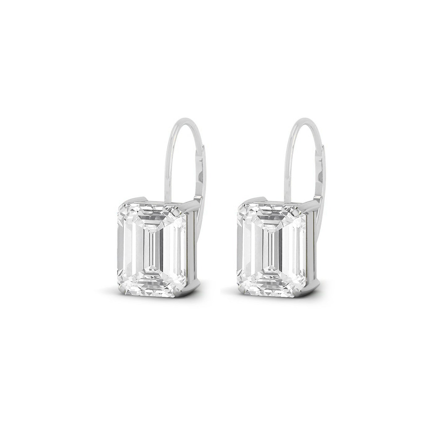 Emerald Cut Lever back Earrings | 925 Sterling Silver Birthstone Stud Earrings | Diamond Accent Gemstone Earrings | 15 Birthstone Options | Gift for Women