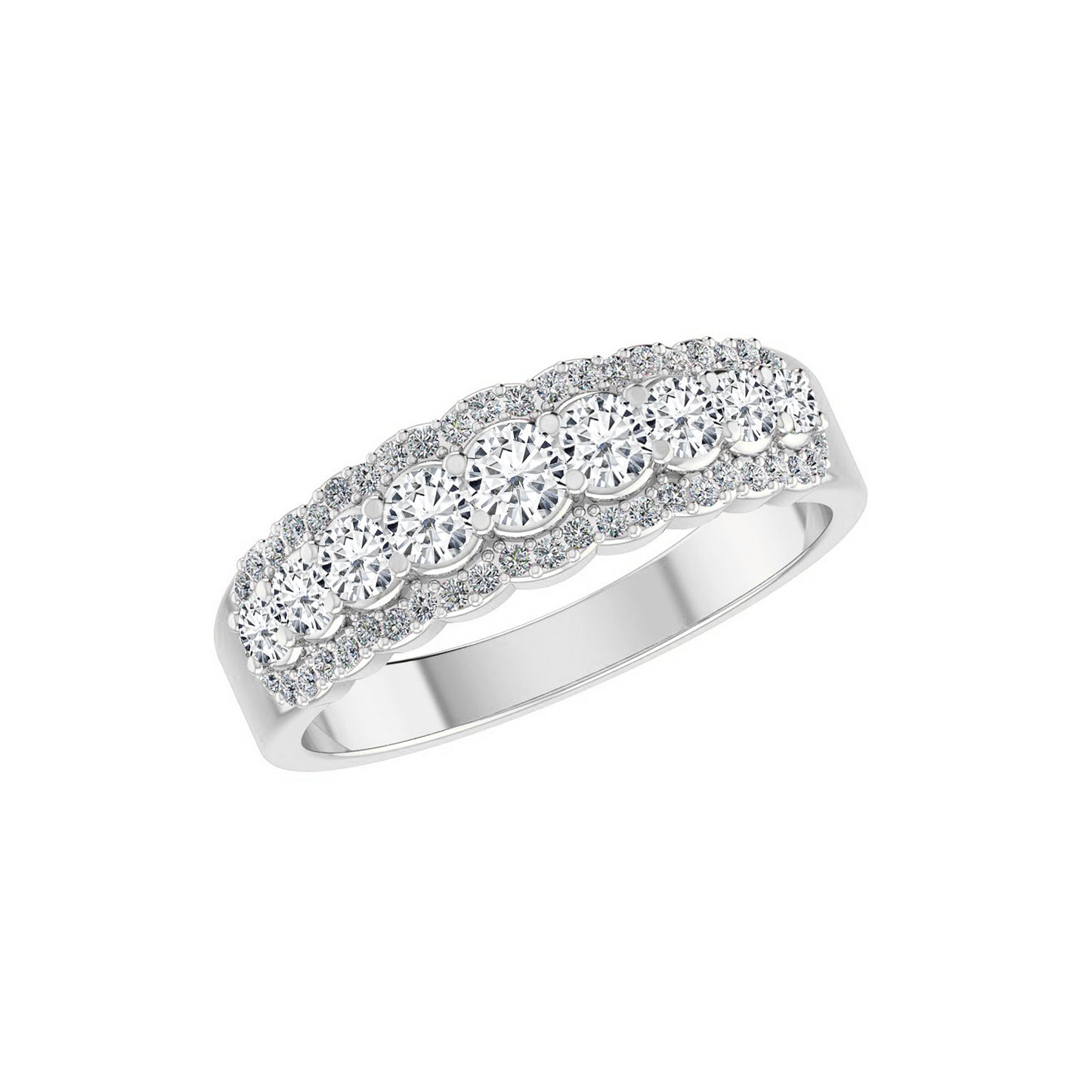 Double Halo Half Eternity Ring | Sterling Silver Birthstone Ring | Genuine Gemstone & Diamond Studded Ring | Personalized Promise Ring | Gift for Her