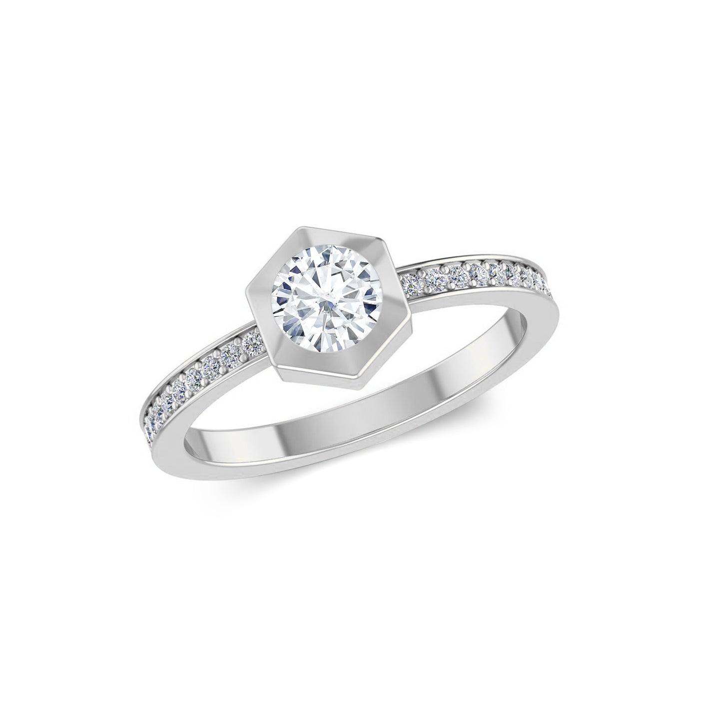 Hexagon Bezel Solitaire Ring | Bezel Halo Solitaire Ring | Sterling Silver Birthstone Ring | Genuine Gemstone & Diamond Studded Ring | Personalized Promise Ring | Gift for Her