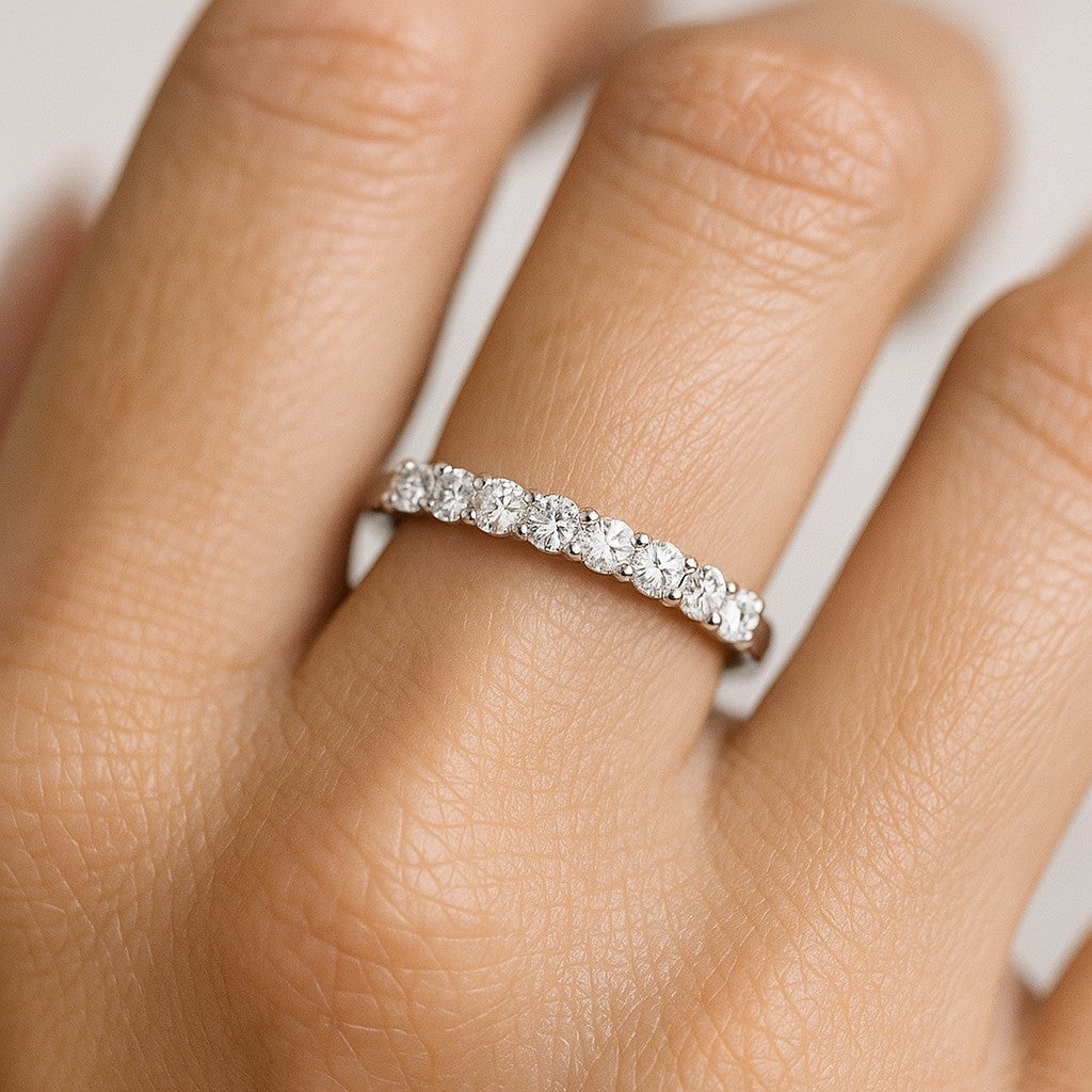Half Eternity Ring | Sterling Silver Birthstone Ring | Genuine Gemstone & Diamond Studded Ring | Personalized Promise Ring | Gift for Her