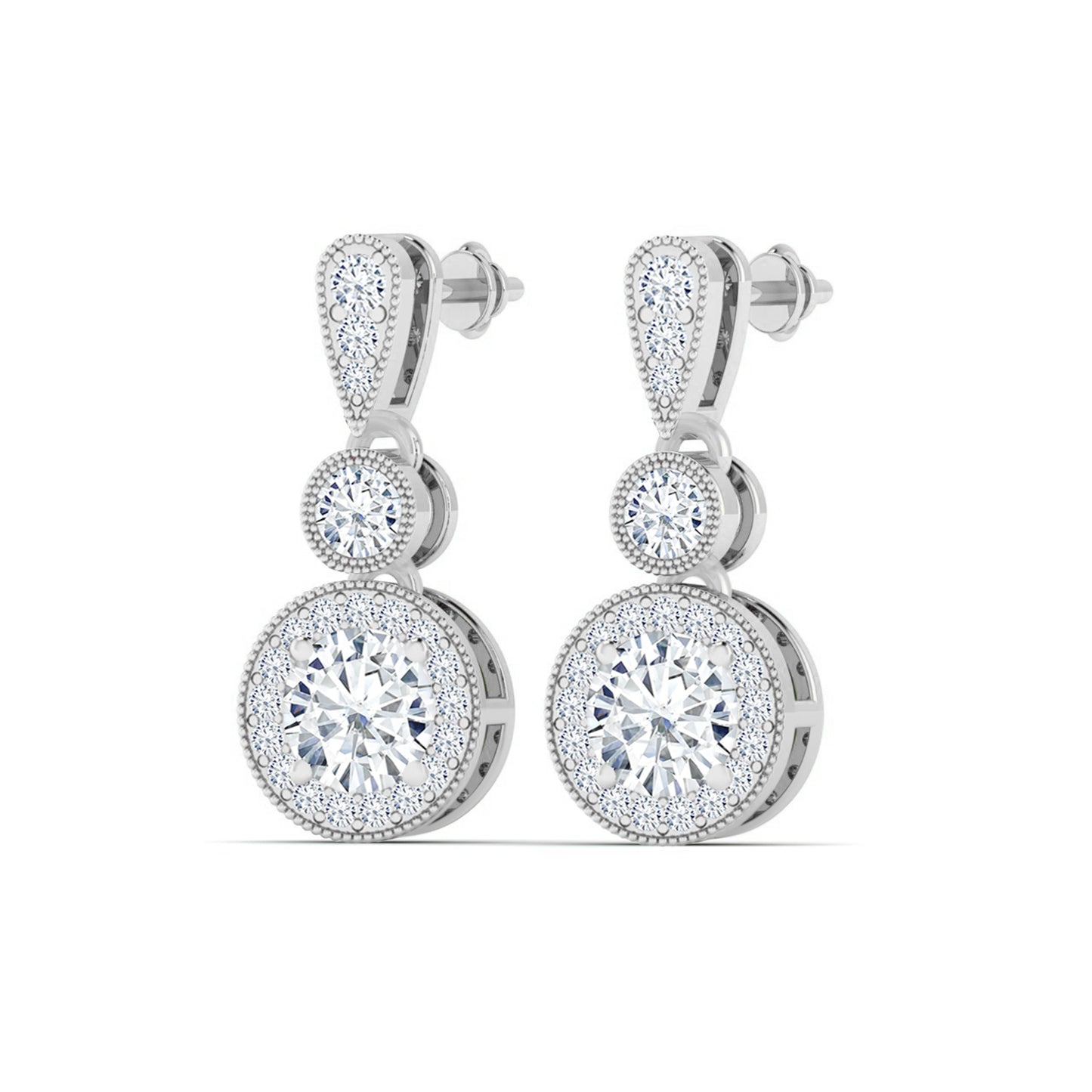 Three-Tier Halo Drop Earrings | 925 Sterling Silver Birthstone Stud Earrings | Diamond Accent Gemstone Earrings | 15 Birthstone Options | Gift for Women