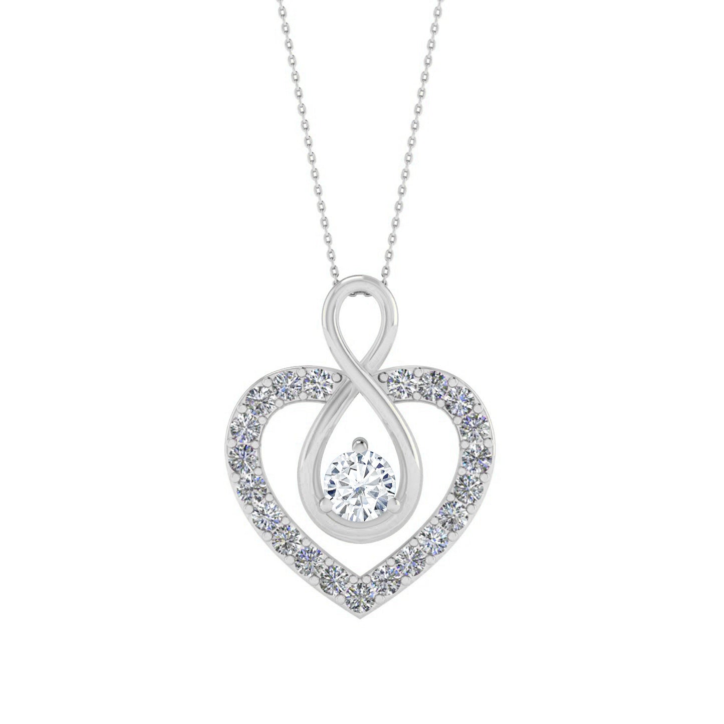 Infinity Heart Pendant | Sterling Silver Birthstone Necklace | Diamond Accent | Adjustable Chain | 15 Gemstone Choices
