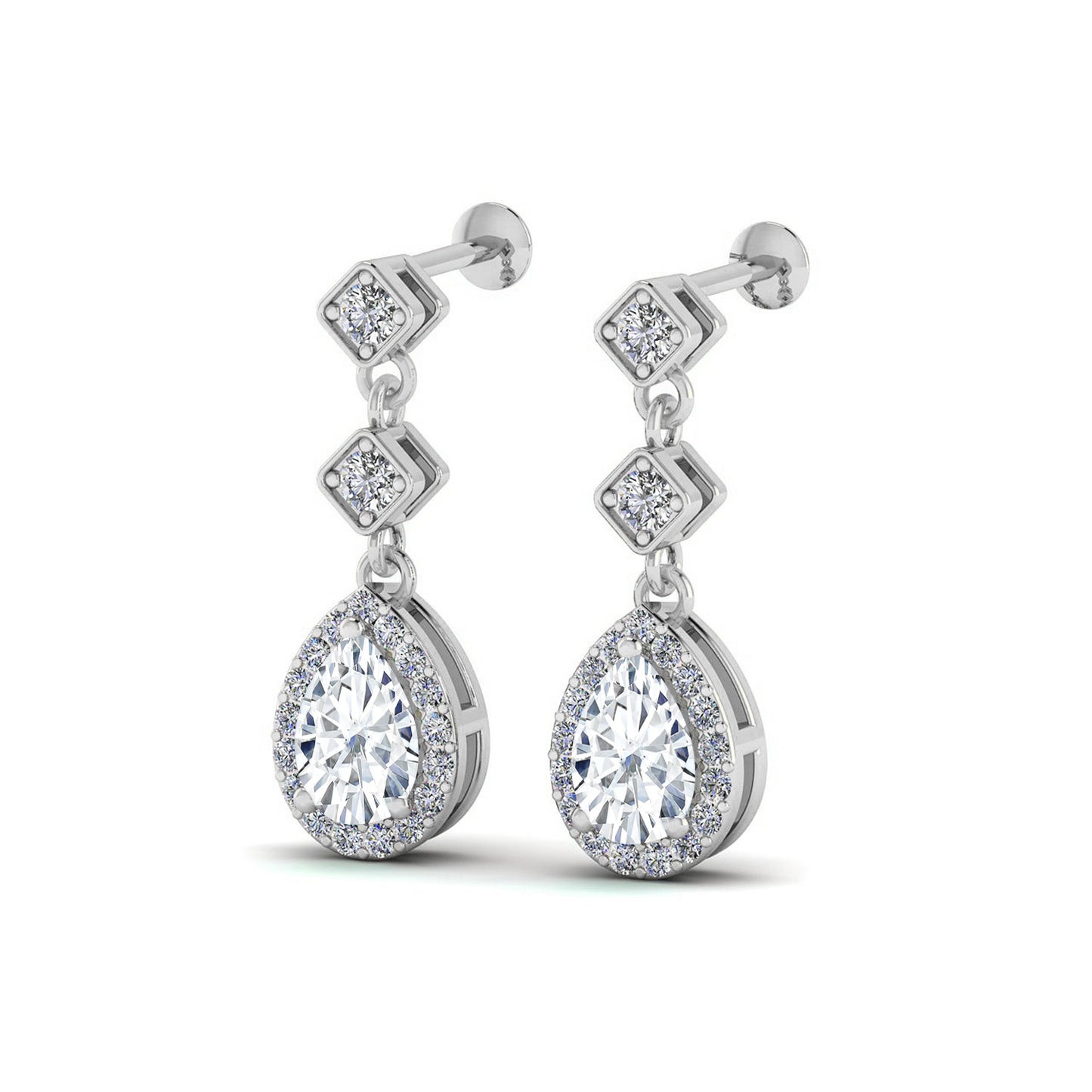 Halo Drop Earrings | 925 Sterling Silver Birthstone Stud Earrings | Diamond Accent Gemstone Earrings | 15 Birthstone Options | Gift for Women