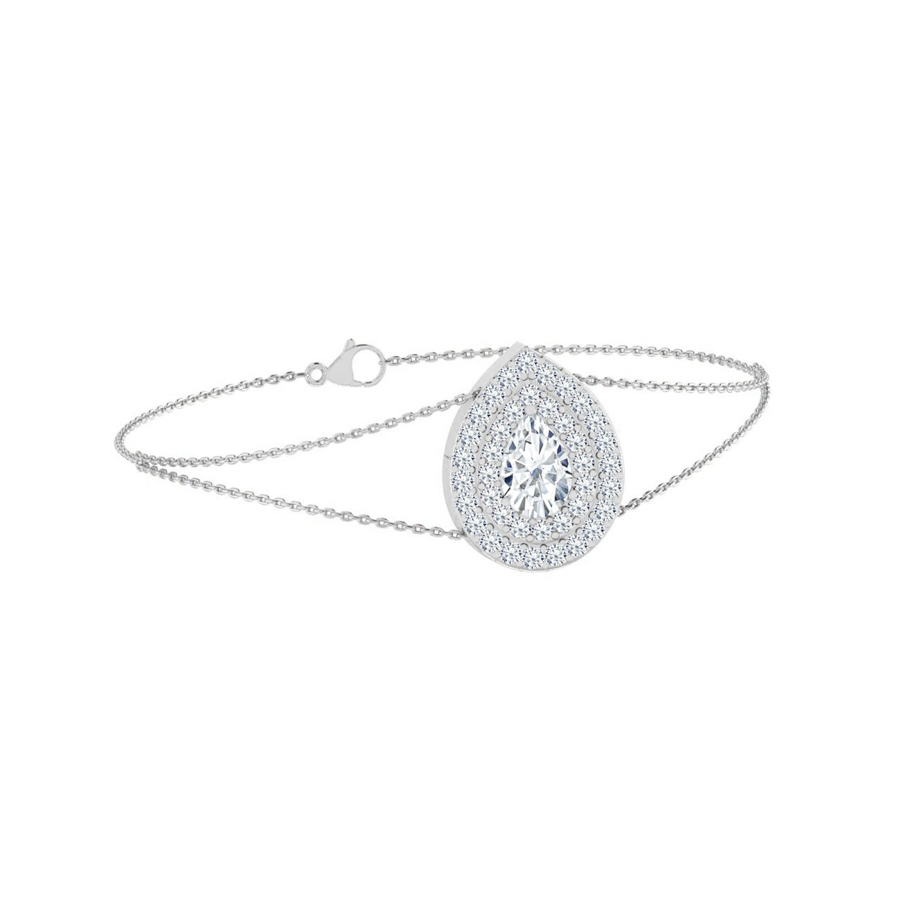 Pear Double Halo Jewelry Component | Sterling Silver Birthstone Bracelet | Adjustable Chain | 15 Gemstone Choices | Personalized Gemstone Bracelet