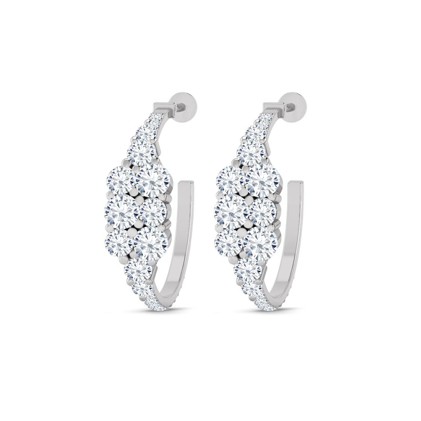 Gemstone Cluster Huggie Hoop Earrings | 925 Sterling Silver Birthstone Stud Earrings | Diamond Accent Gemstone Earrings | 15 Birthstone Options | Gift for Women