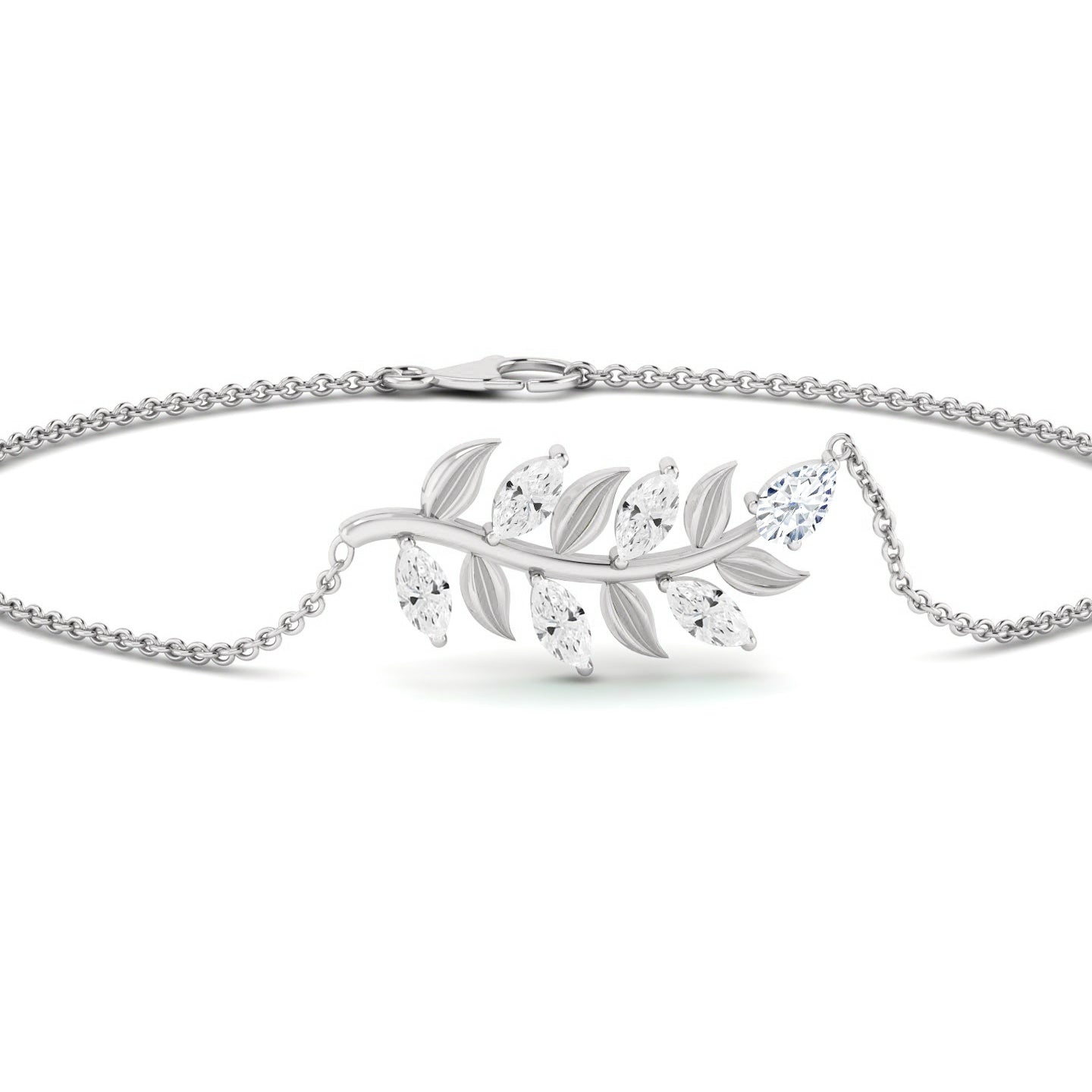 Leaf Vine Bracelet | Sterling Silver Birthstone Bracelet | Adjustable Chain | 15 Gemstone Choices | Personalized Gemstone Bracelet