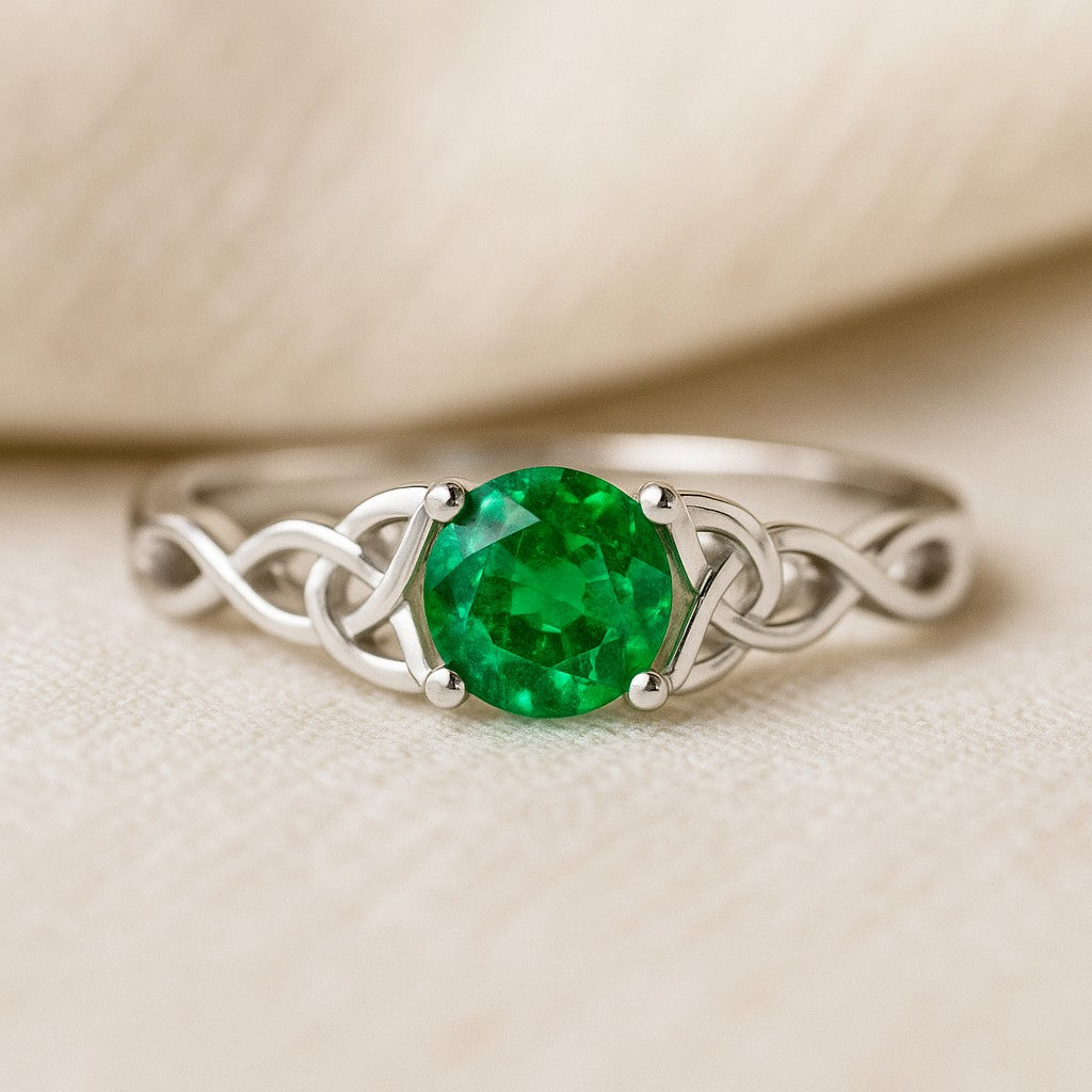 Celtic Knot Ring | Sterling Silver Birthstone Ring | Genuine Gemstone & Diamond Studded Ring | Personalized Promise Ring | Gift for Her