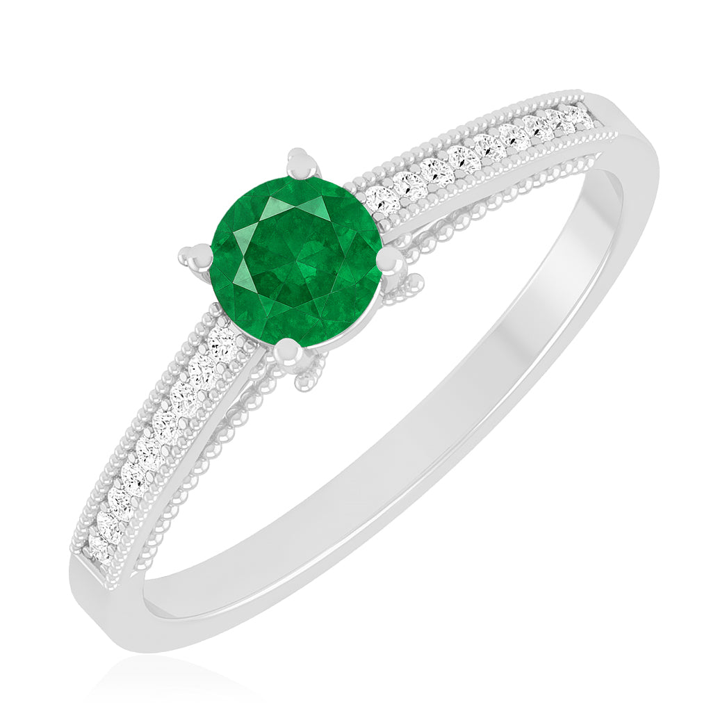 Milgrain Solitaire Ring | Sterling Silver Birthstone Ring | Genuine Gemstone & Diamond Studded Ring | Personalized Promise Ring | Gift for Her