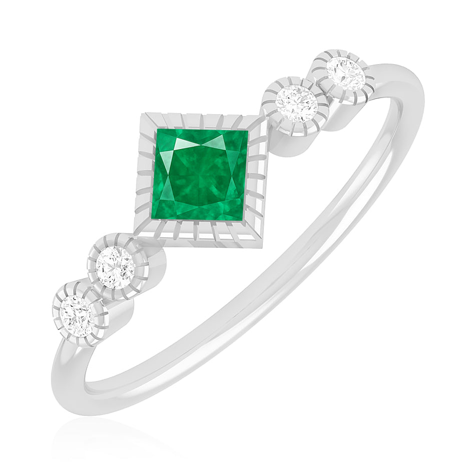 Princess Cut Bezel Three-Stone Ring | Sterling Silver Birthstone Ring | Genuine Gemstone & Diamond Studded Ring | Personalized Promise Ring | Gift for Her