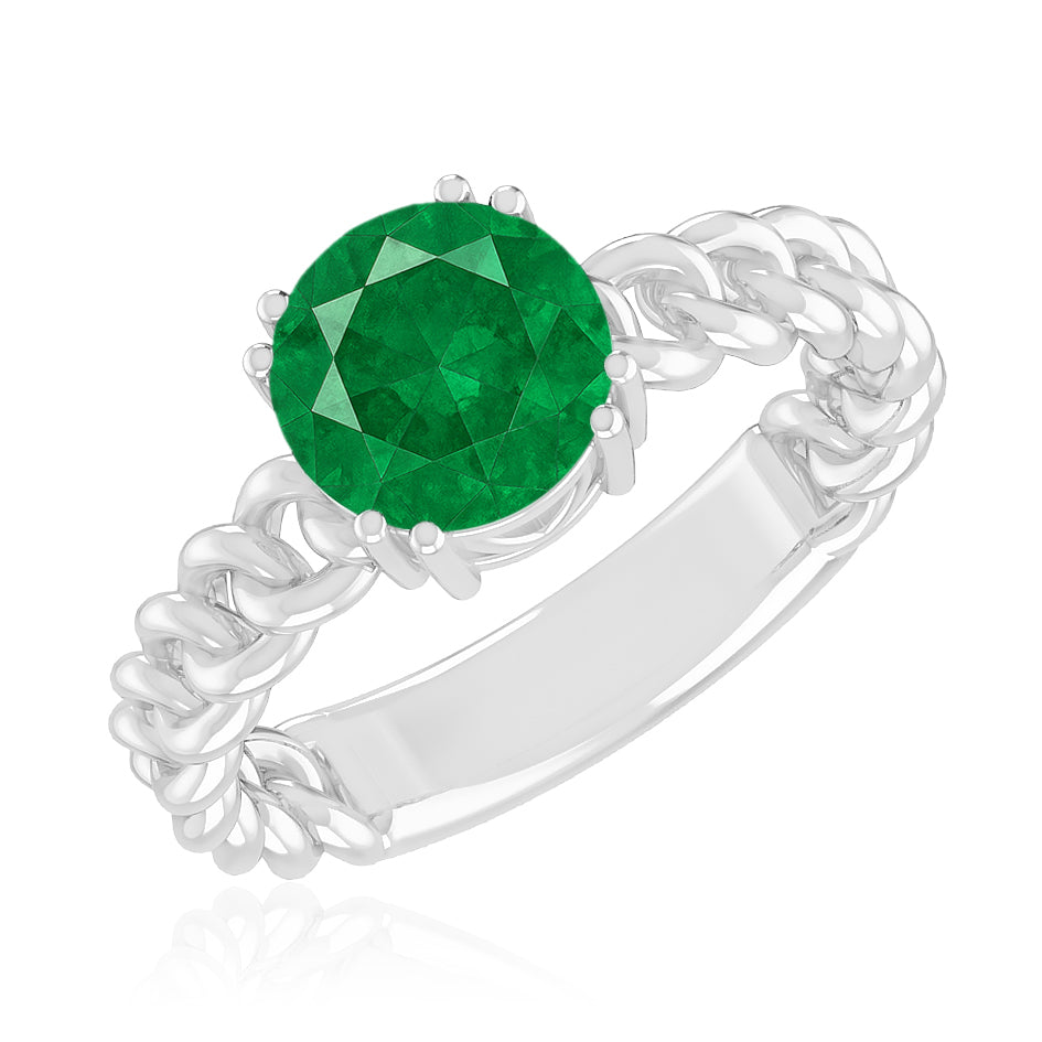 Chain Link Solitaire Ring | Sterling Silver Birthstone Ring | Genuine Gemstone & Diamond Studded Ring | Personalized Promise Ring | Gift for Her