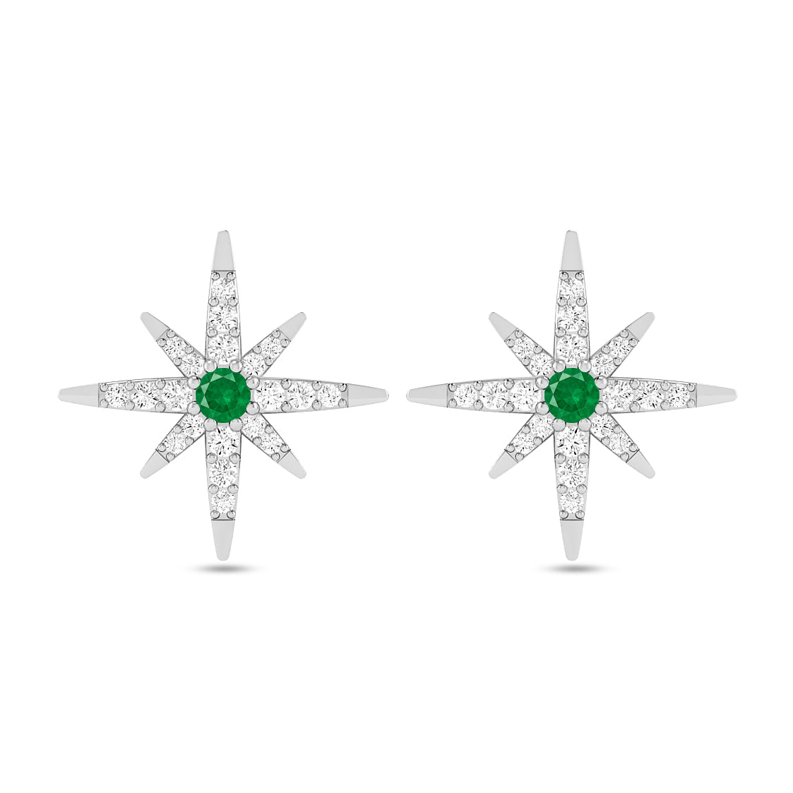 Celestial Starburst Stud Earrings | 925 Sterling Silver Birthstone Stud Earrings | Diamond Accent Gemstone Earrings | 15 Birthstone Options | Gift for Women
