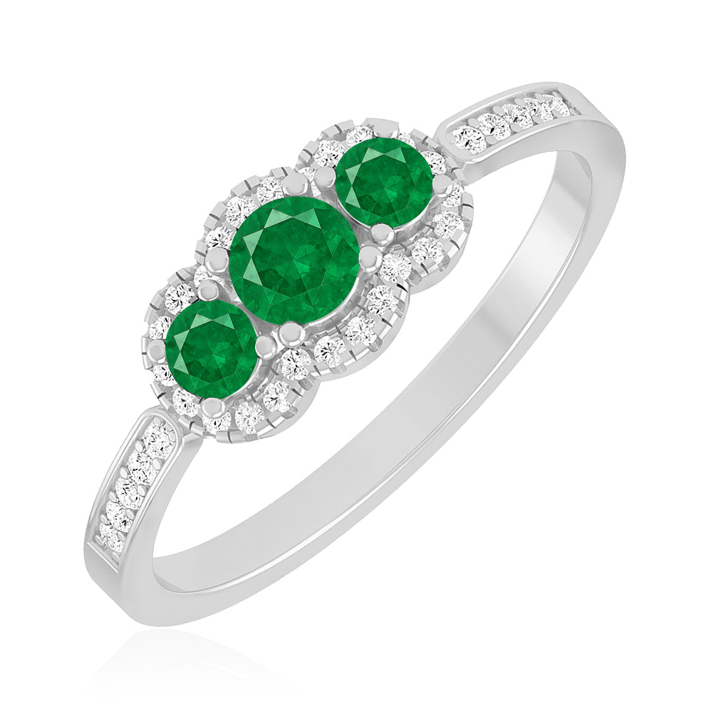 Trilogy Halo Ring | Sterling Silver Birthstone Ring | Genuine Gemstone & Diamond Studded Ring | Personalized Promise Ring | Gift for Her