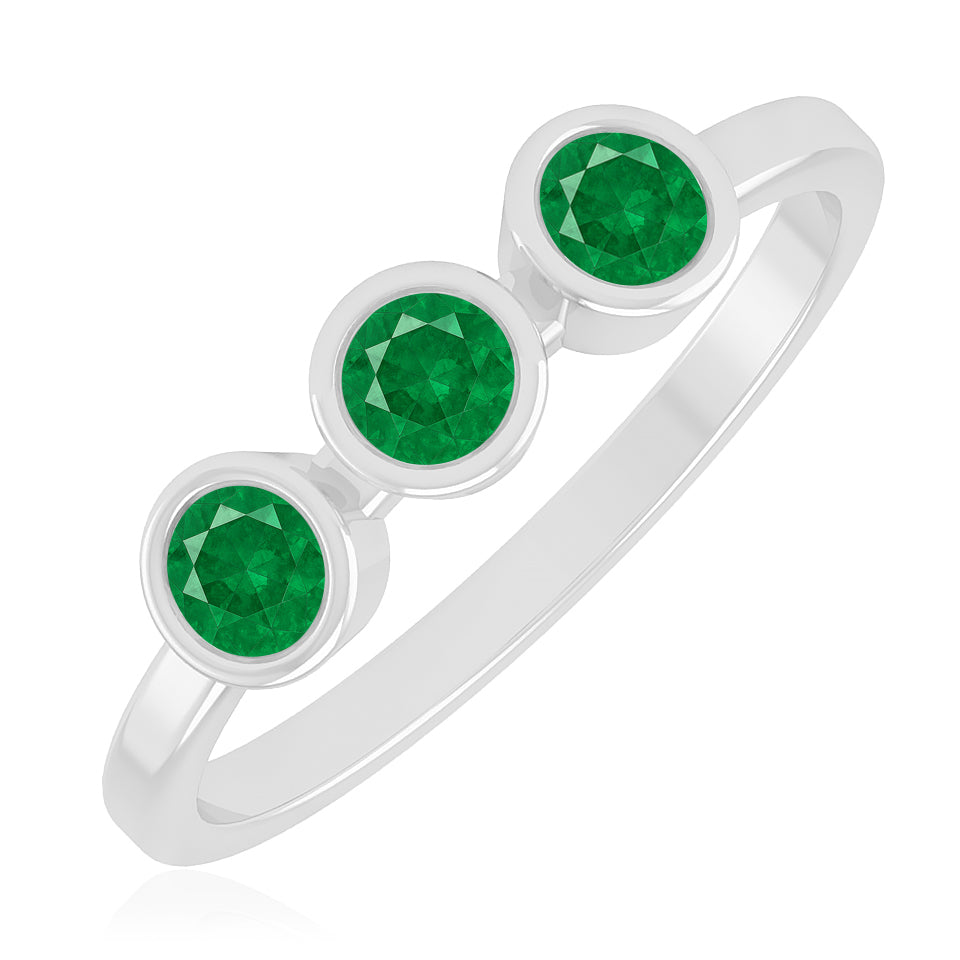 Three-Stone Bezel Ring | Sterling Silver Birthstone Ring | Genuine Gemstone & Diamond Studded Ring | Personalized Promise Ring | Gift for Her