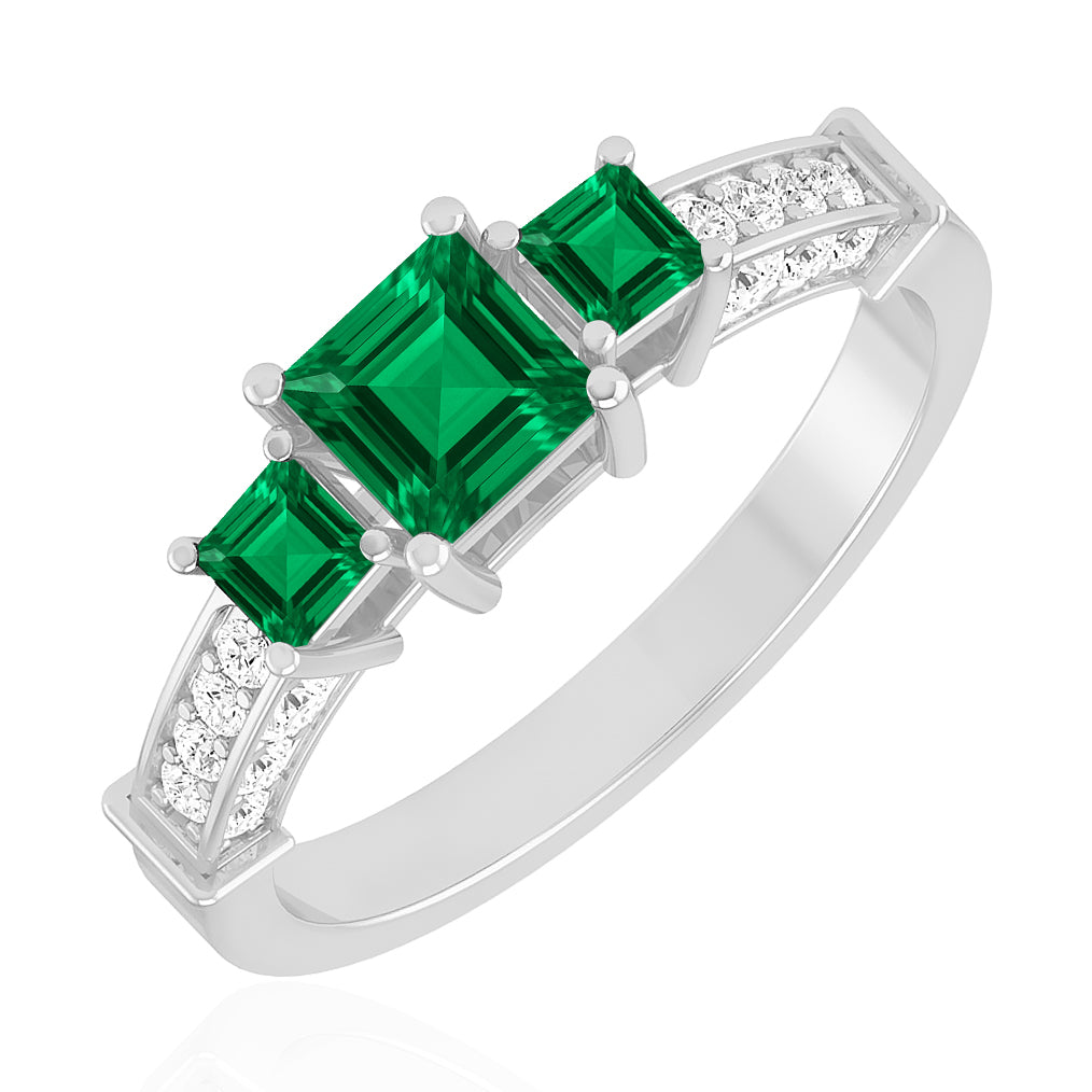 Princess Cut Three-Stone Ring | Sterling Silver Birthstone Ring | Genuine Gemstone & Diamond Studded Ring | Personalized Promise Ring | Gift for Her