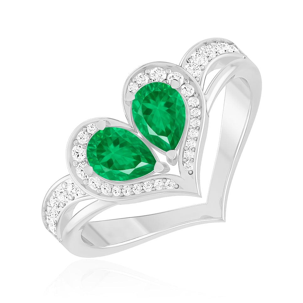 Heart-Shaped Gemstones Ring | Sterling Silver Birthstone Ring | Genuine Gemstone & Diamond Studded Ring | Personalized Promise Ring | Gift for Her