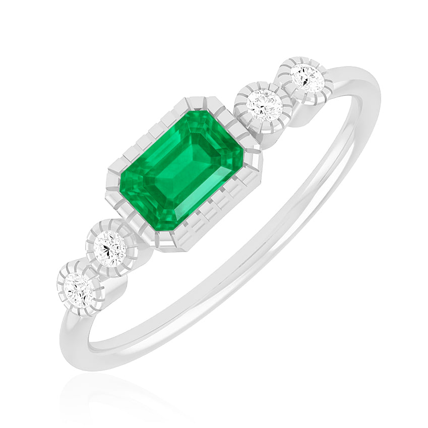Art Deco Bezel Ring | Sterling Silver Birthstone Ring | Genuine Gemstone & Diamond Studded Ring | Personalized Promise Ring | Gift for Her
