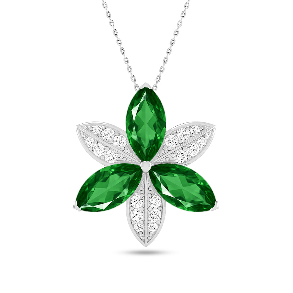 Floral Marquise Pendant | Starburst Pendant | Heart Knot Teardrop Pendant | Sterling Silver Birthstone Necklace | Diamond Accent | Adjustable Chain | 15 Gemstone Choices