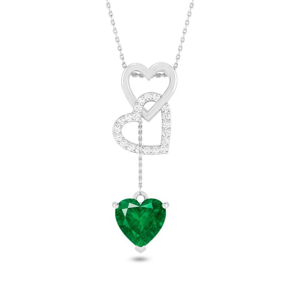 Double Heart Drop Pendant | Starburst Pendant | Heart Knot Teardrop Pendant | Sterling Silver Birthstone Necklace | Diamond Accent | Adjustable Chain | 15 Gemstone Choices