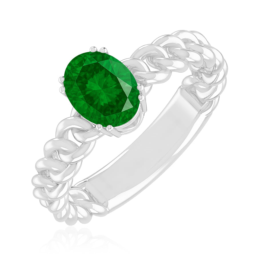Chain Link Solitaire Ring | Sterling Silver Birthstone Ring | Genuine Gemstone Studded Ring | Personalized Promise Ring | Gift for Her