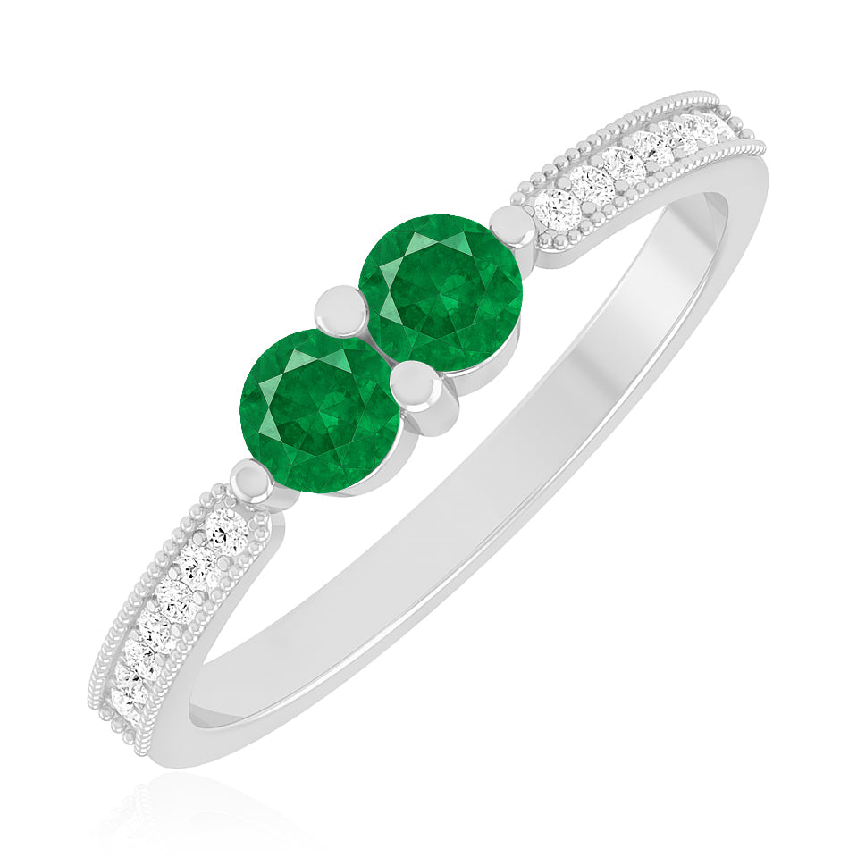 Toi et Moi Ring | Sterling Silver Birthstone Ring | Genuine Gemstone & Diamond Studded Ring | Personalized Promise Ring | Gift for Her