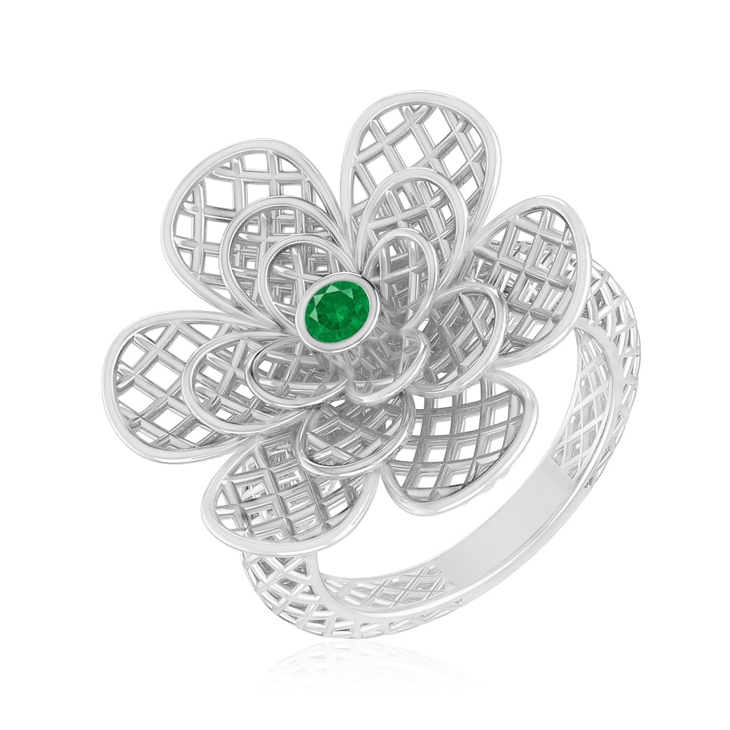 Floral Statement Ring | Sterling Silver Birthstone Ring | Genuine Gemstone & Diamond Studded Ring | Personalized Promise Ring | Gift for Her