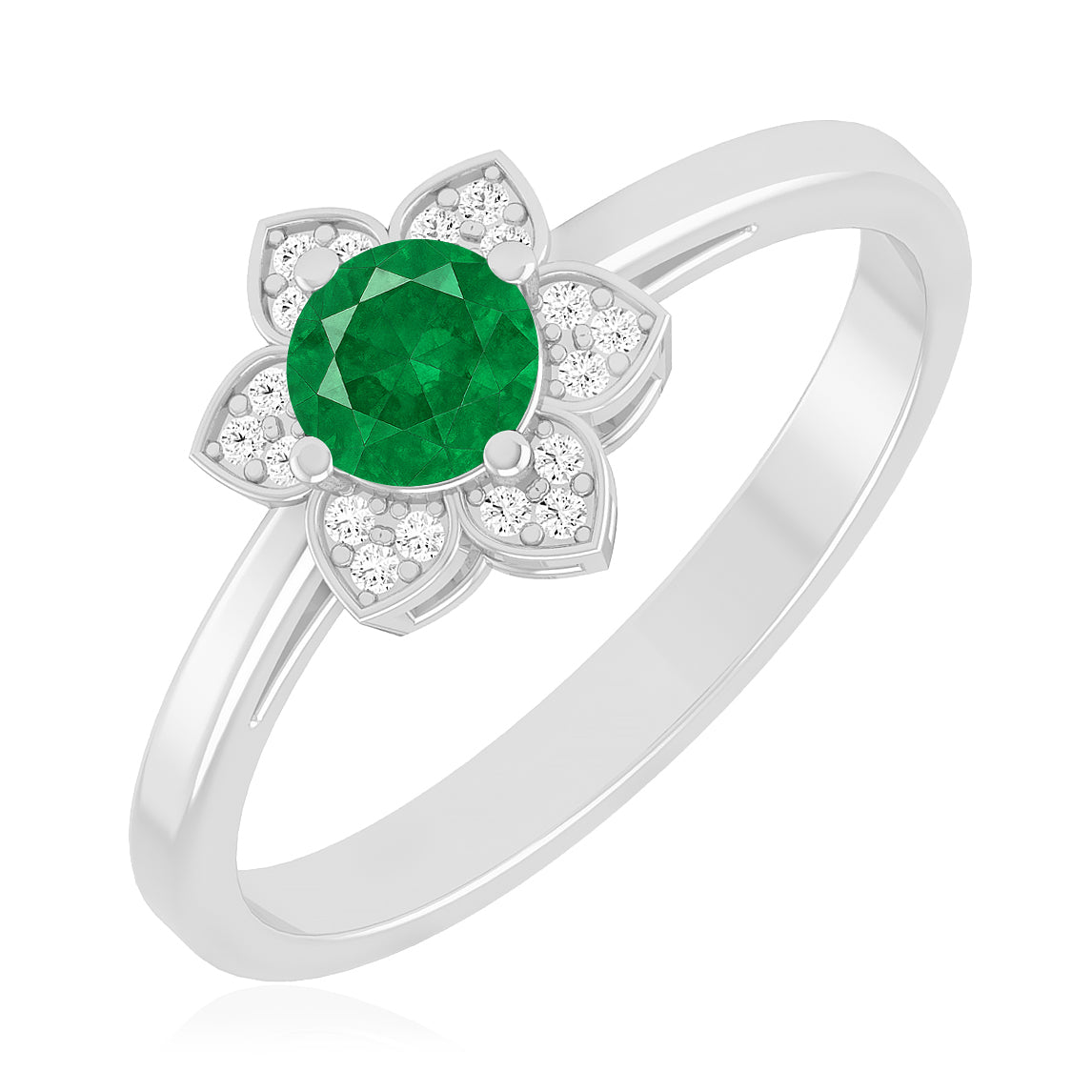 Floral Halo Solitaire Ring | Sterling Silver Birthstone Ring | Genuine Gemstone & Diamond Studded Ring | Personalized Promise Ring | Gift for Her