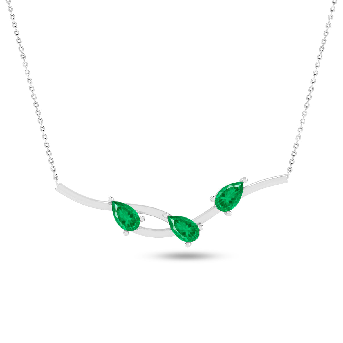 Three-Stone Curved Bar Necklace | Sterling Silver Birthstone Necklace | Adjustable Chain | 15 Gemstone Choices | Personalized Gemstone Pendant