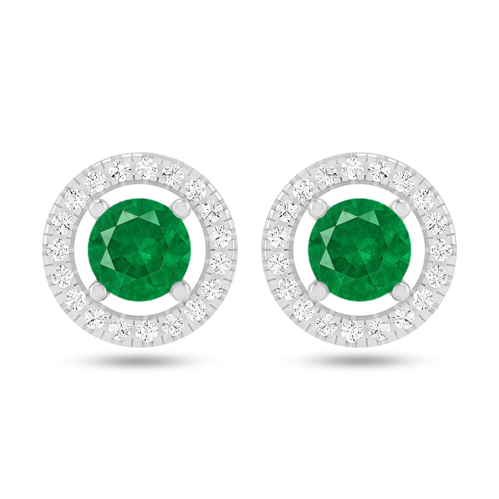 Round Halo Stud Earrings | 925 Sterling Silver Birthstone Stud Earrings | Diamond Accent Gemstone Earrings | 15 Birthstone Options | Gift for Women