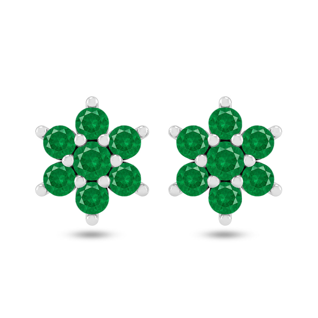 Floral Cluster Stud Earrings | 925 Sterling Silver Birthstone Stud Earrings | Diamond Accent Gemstone Earrings | 15 Birthstone Options | Gift for Women