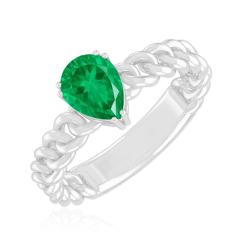 Chain Link Solitaire Ring | Sterling Silver Birthstone Ring | Genuine Gemstone Studded Ring | Personalized Promise Ring | Gift for Her