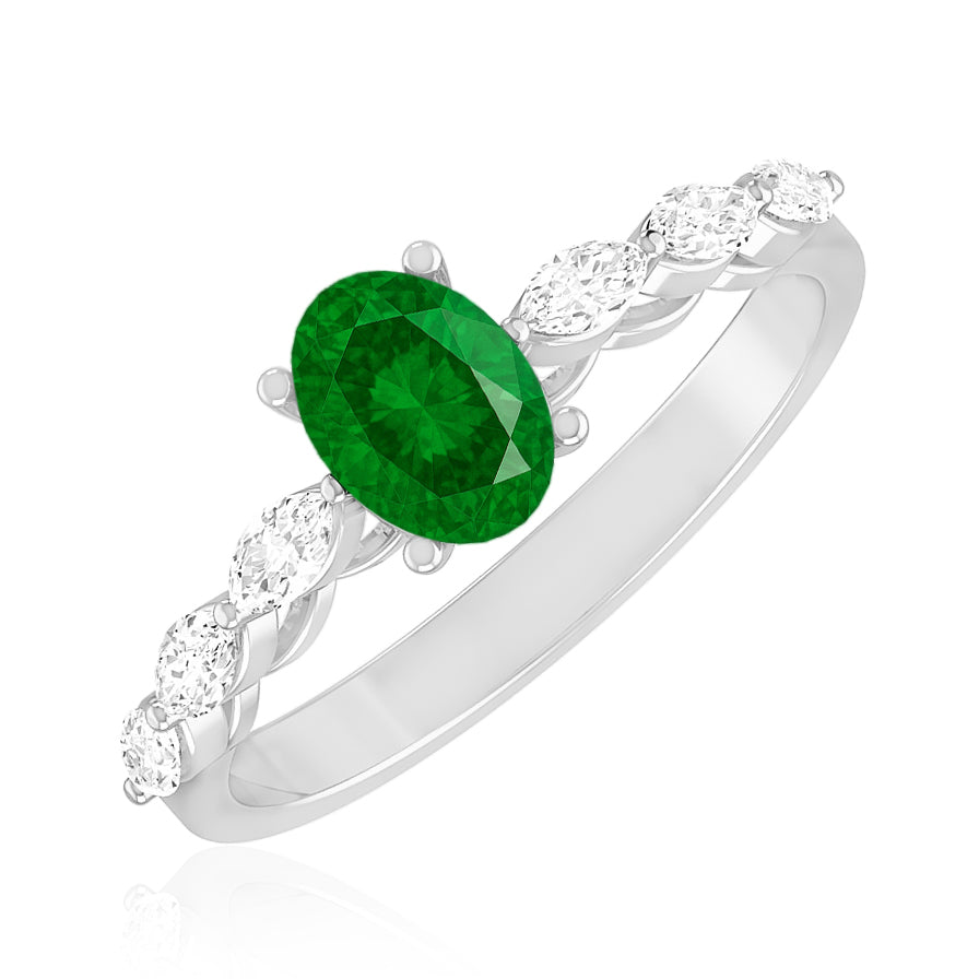 Oval Solitaire Ring with Marquise Diamond Accents | Sterling Silver Birthstone Ring | Genuine Gemstone & Diamond Studded Ring | Personalized Promise Ring | Gift for Her (Copy)